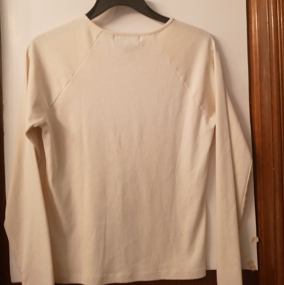 Ralph Lauren Women's Cream Button-Trim Cotton-Blend Knit Top Medium - Picture 4 of 5